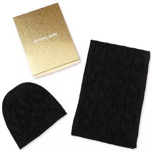 Michael Kors Knit Hat and Scarf Set in Black